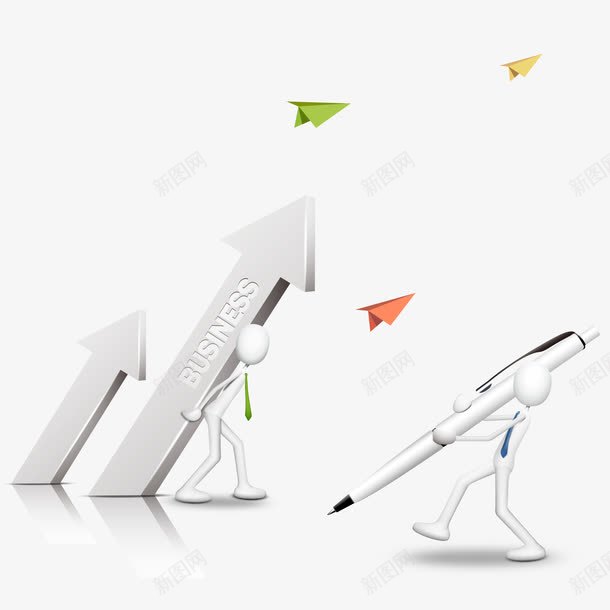 卡通3D小人手绘图png免抠素材_新图网 https://ixintu.com 3D立体小人 人物 卡通 箭头 纸飞机 钢笔 领带