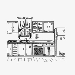 厨房橱柜设计图厨房线稿图图标高清图片