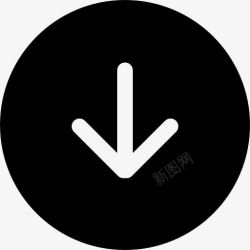 黑色圆图向下箭头的黑色圆形按钮图标高清图片