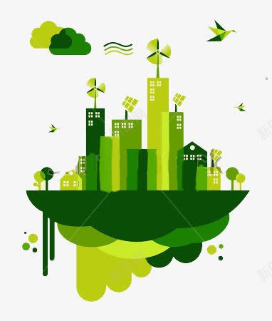 绿色建筑物png免抠素材_新图网 https://ixintu.com 云朵 城市 宣传册设计 小清新 插图设计