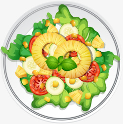 沙拉海报素材手绘卡通美食拼盘蔬菜沙拉高清图片