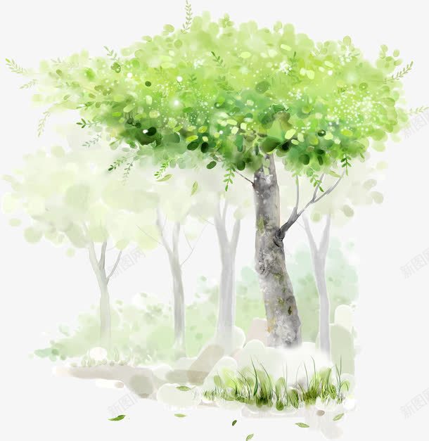 绿色手绘森林大树png免抠素材_新图网 https://ixintu.com 大树 森林 绿色