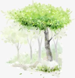 绿色手绘森林大树素材