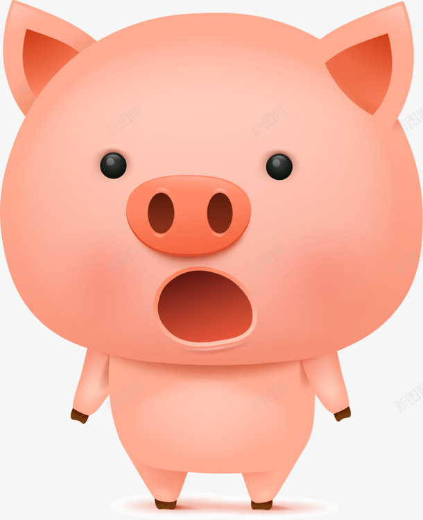 可爱红色小猪png免抠素材_新图网 https://ixintu.com 可爱小猪 呆萌小猪 惊讶表情 站立 红色小猪 红色鼻子