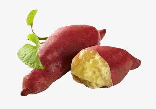 红薯png免抠素材_新图网 https://ixintu.com 农产品 剥开的红薯 叶子 地瓜 粮食 红薯 绿色植物 美食