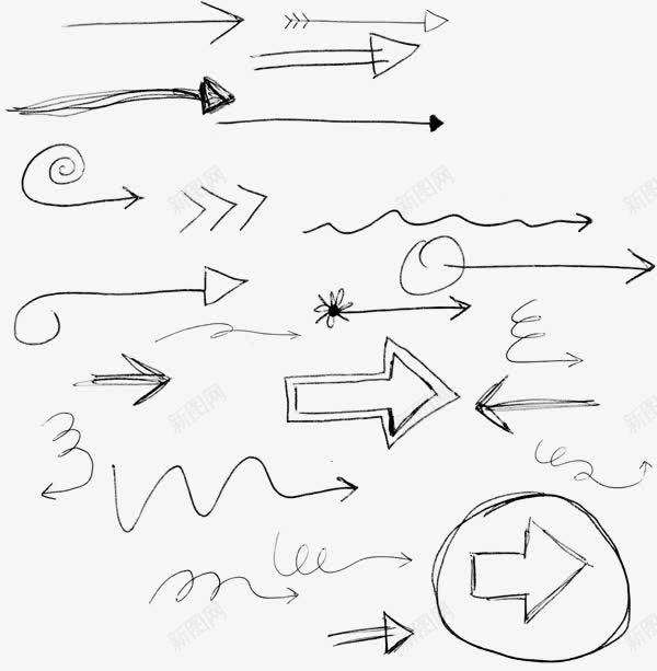涂鸦箭头png免抠素材_新图网 https://ixintu.com 手绘 涂鸦 箭头 黑白