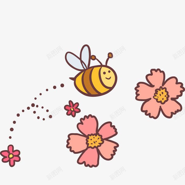 卡通植物和蜜蜂png免抠素材_新图网 https://ixintu.com 卡通 手绘 春天 植物 花朵 蜂类 蜜蜂 采蜜