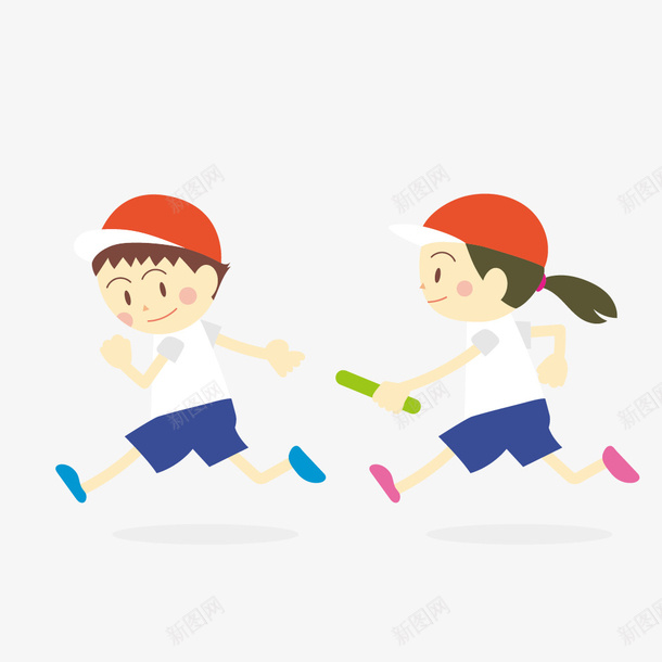 接力赛跑的卡通男女学生png免抠素材_新图网 https://ixintu.com 交接棒 奔跑的 女孩 接力写青春 接力棒 接力赛 比赛 男孩 跑步