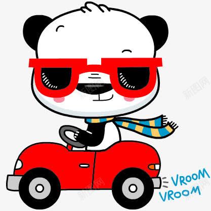 可爱开车的熊猫兔psd免抠素材_新图网 https://ixintu.com 创意插画设计 卡通贺卡封面 手绘插画