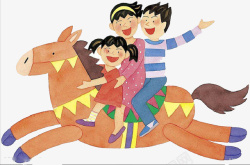 父母孩子父母抱着孩子骑马高清图片
