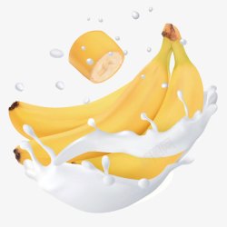 香蕉牛奶宣传海报手绘飞溅的香蕉牛奶高清图片