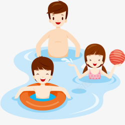 父亲和孩子游泳插画矢量图素材