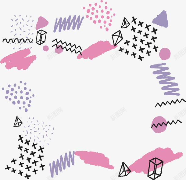 粉色紫色手绘几何花纹png免抠素材_新图网 https://ixintu.com 几何花纹 波浪线条 涂鸦 矢量png 粉色笔刷 艺术感