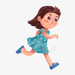 水彩手绘奔跑的女孩素材
