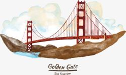 加州水彩手绘美国加州旧金山金门大桥高清图片