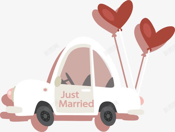 白色结婚婚车png免抠素材_新图网 https://ixintu.com 婚车 婚车素材 小汽车 爱心气球 白色 矢量素材
