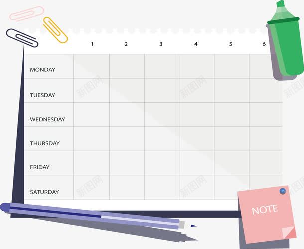 挂历模板课程表png免抠素材_新图网 https://ixintu.com 原子笔 挂历模板 文具用品 矢量png 课程表 马克笔