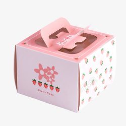 牛皮纸手提盒粉色草莓蛋糕盒高清图片