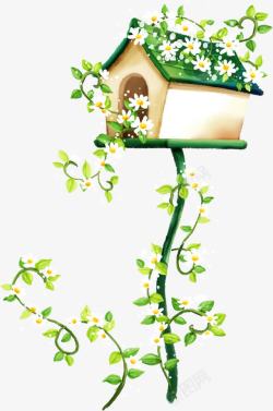 卡通树屋绿色花藤植物树屋高清图片