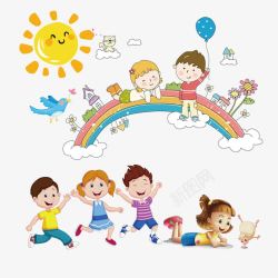 卡通爬路灯活泼儿童幼儿园的小朋友高清图片