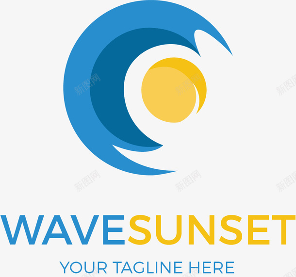 海边日出元素标识图标png_新图网 https://ixintu.com logo生成器 太阳 标识logo设计 水面 海浪logo 海浪浪花 海边日出 海面 蓝色图标