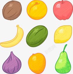 香蕉黄桃手绘卡通水果高清图片