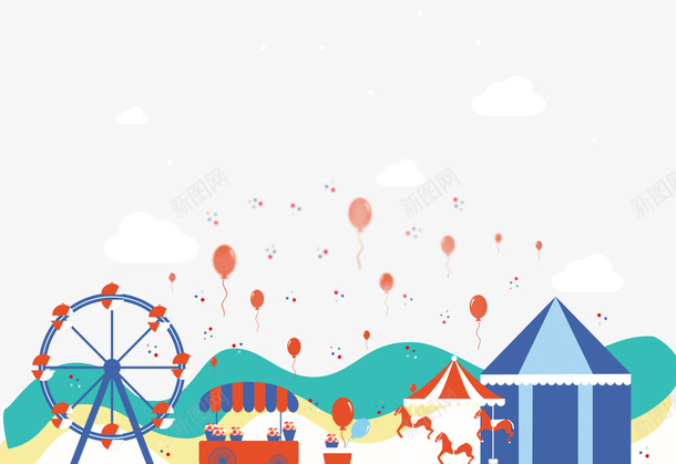 卡通创意儿童乐园海报背景psd免抠素材_新图网 https://ixintu.com 儿童乐园 创意设计 卡通 娱乐 帐篷 摩天轮 气球