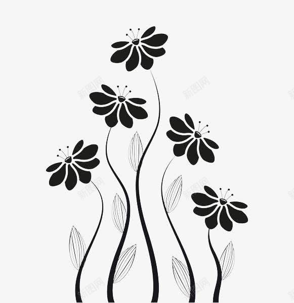 手绘黑色花卉图标png_新图网 https://ixintu.com 叶子 植物 线描 线描花矢量图 线条手绘 花卉 黑色手绘