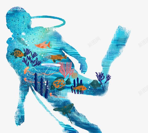 蓝色潜水员剪影png免抠素材_新图网 https://ixintu.com 海底世界 海洋 海里游泳 深海探险 潜水员剪影 蓝色