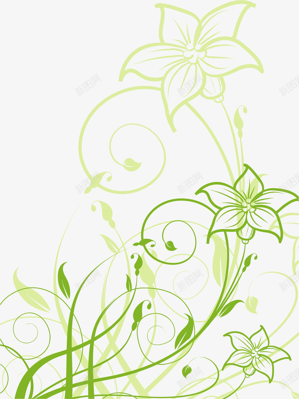 绿色花朵花纹矢量图ai免抠素材_新图网 https://ixintu.com AI 叶子 线条 绿色 花朵 花纹 矢量图