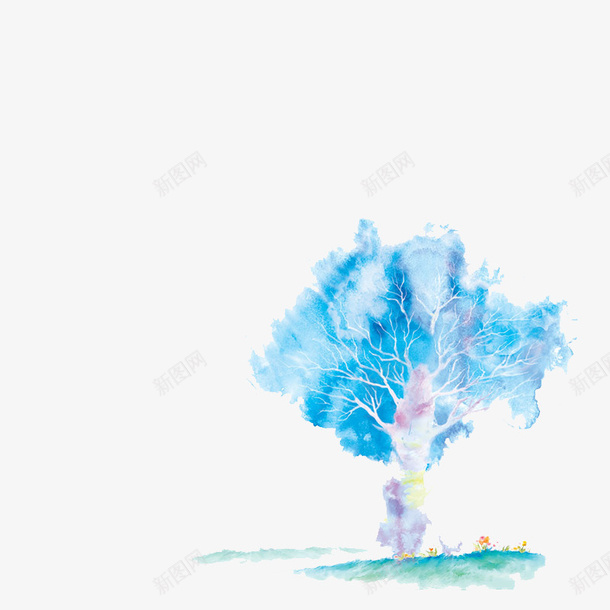树木插画png免抠素材_新图网 https://ixintu.com 树 树插画 水彩画 草地