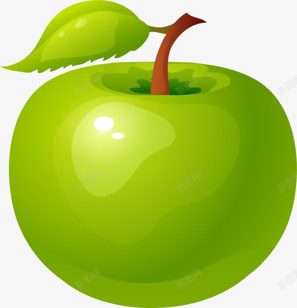 手绘绿色苹果png免抠素材_新图网 https://ixintu.com 叶子 手绘 水彩 水果 渐变 绿色 苹果 质感