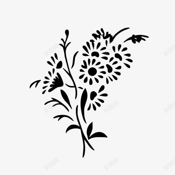 黑色花朵图png免抠素材_新图网 https://ixintu.com 叶子 手绘 水墨花 水墨花卉 线条 花卉矢量黑色水墨 黑白线条花 黑色花朵植物