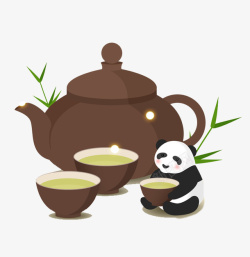 一壶卡通中国风茶壶茶熊猫高清图片