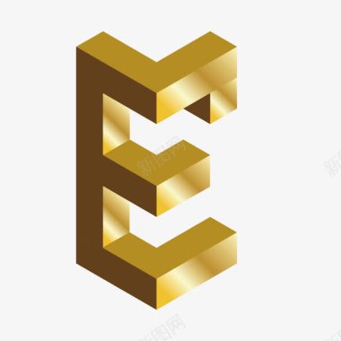 金色c4d立体效果艺术英文字母E图标图标