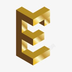 elogo金色c4d立体效果艺术英文字母E图标高清图片