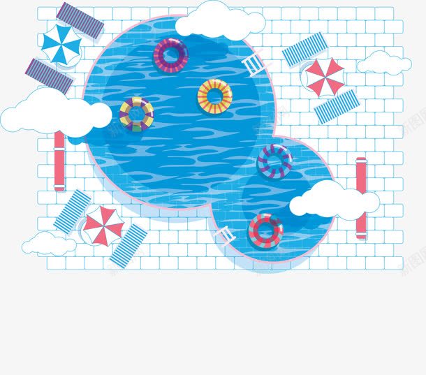 彩绘游泳池png免抠素材_新图网 https://ixintu.com 创意 卡通 彩绘 水 游泳圈 游泳池 遮阳伞