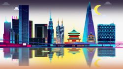 彩色高楼彩色上海进博会宣传画图高清图片