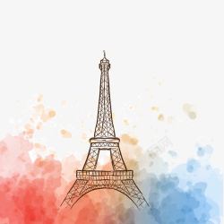 梦幻巴黎水彩风艾菲尔铁塔高清图片