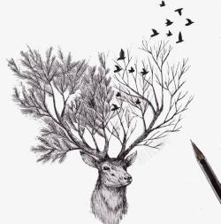 抽象鹿创意素描铅笔画创新高清图片