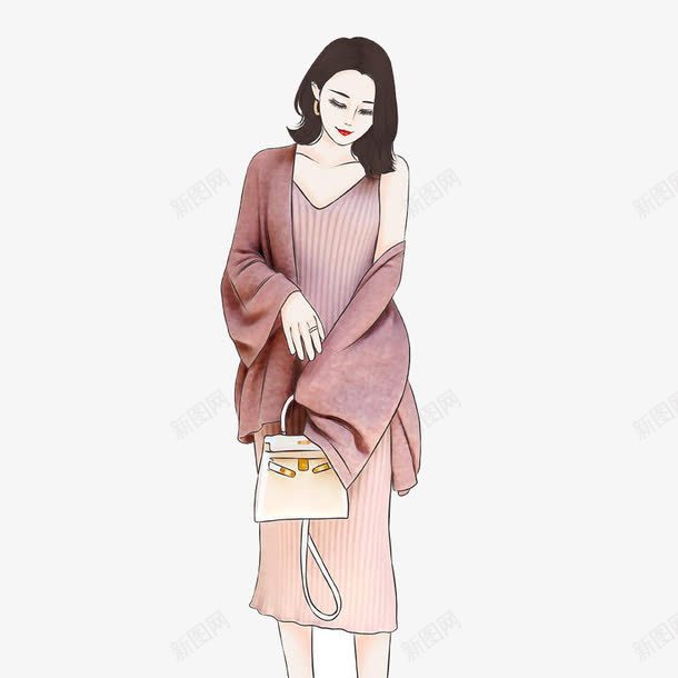 时尚女性png免抠素材_新图网 https://ixintu.com 包包 女性 女生 手绘彩绘 时装 服饰 模特 穿搭 都市 长发 韩国模特