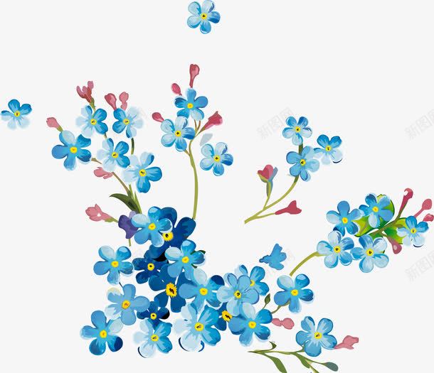 蓝色花枝png免抠素材_新图网 https://ixintu.com 叶子 枝叶 树叶 花朵 花苞 蓝色叶子