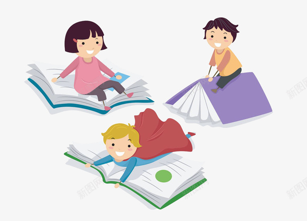遨游书海的孩子们png免抠素材_新图网 https://ixintu.com 书籍 动作 向上 学习 小朋友 开心 微笑 看书