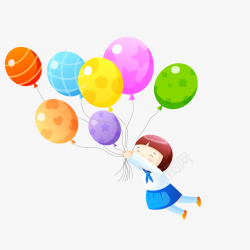 飞插画拿着气球飞上天的儿童高清图片