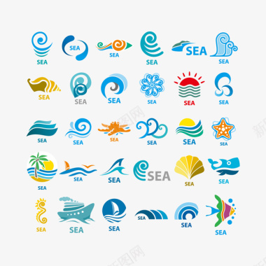 波浪海洋标签元素图标图标