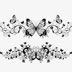黑白欧式蝴蝶花纹图案素材
