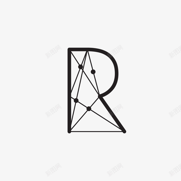 黑色线条抽象字母R矢量图图标eps_新图网 https://ixintu.com 几何图案 创意 创意风格 圆点图案 线条连线 连线的几何 矢量图