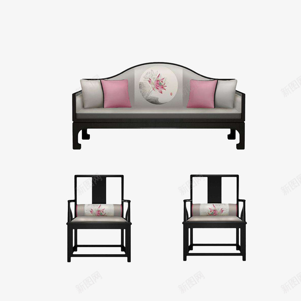 实物复古典雅的沙发png免抠素材_新图网 https://ixintu.com 三人沙发 单人椅子 复古典雅沙发 新中式沙发