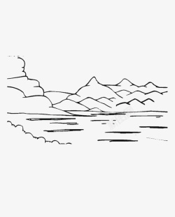 山峰雕版画手绘山水画图标高清图片