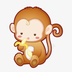 水果抠图素材手绘吃香蕉小猴子高清图片